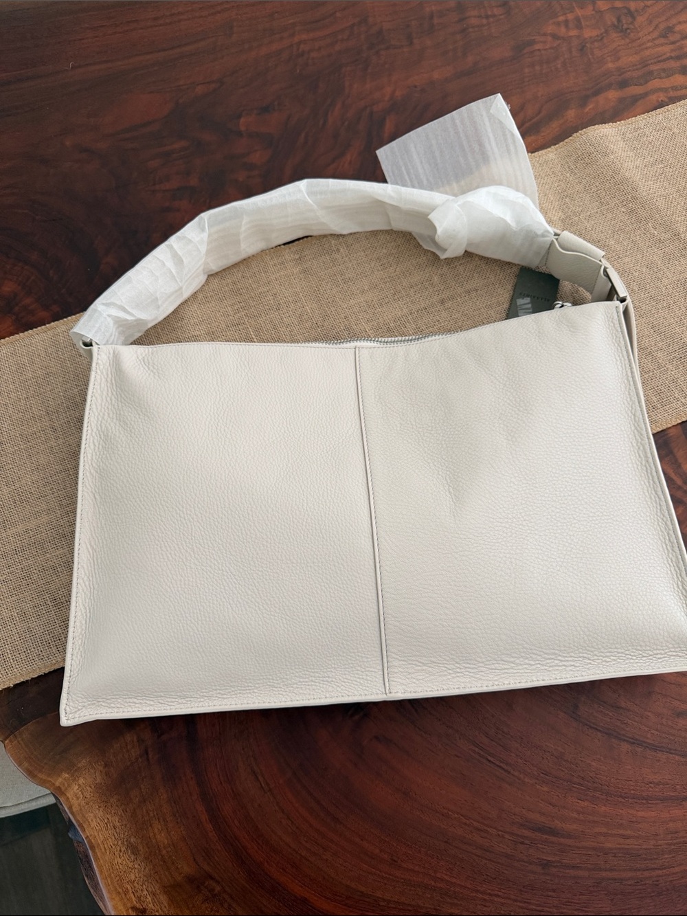 All Saints Pebbled Leather Messenger Bag in Light Gray